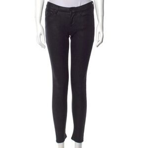 Mother Shiny Black Textured Mid Rise Skinny Jeans
